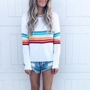 Round Neck Rainbow Stripe Long Sleeve Top